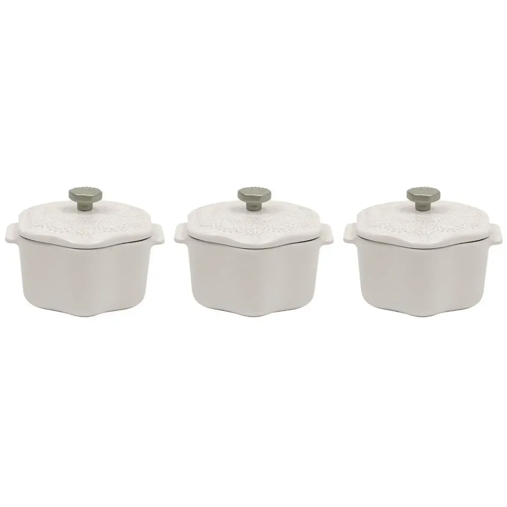 Pioneer Woman Snowflake Cocotte with Lid Set Stoneware White Christmas Holidays